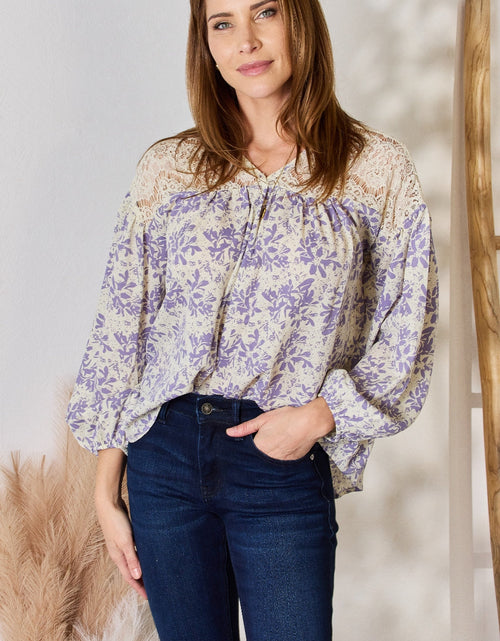 Load image into Gallery viewer, Hailey &amp; Co Full Size Lace Detail Printed Blouse
