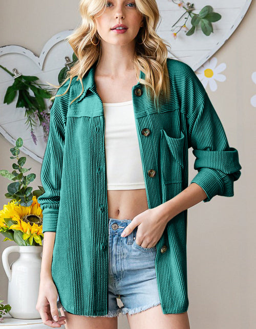 Load image into Gallery viewer, Reborn J Striped Button Up Long Sleeve Shacket
