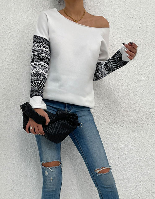Load image into Gallery viewer, Shiny Boat Neck Long Printed Sleeve Blouse

