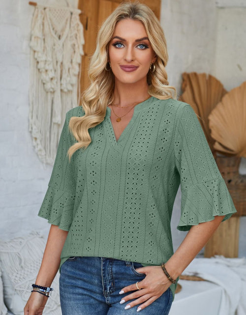 Load image into Gallery viewer, Eyelet Notched Half Sleeve T-Shirt
