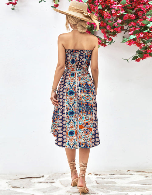 Load image into Gallery viewer, Printed Strapless Tie Belt Dress
