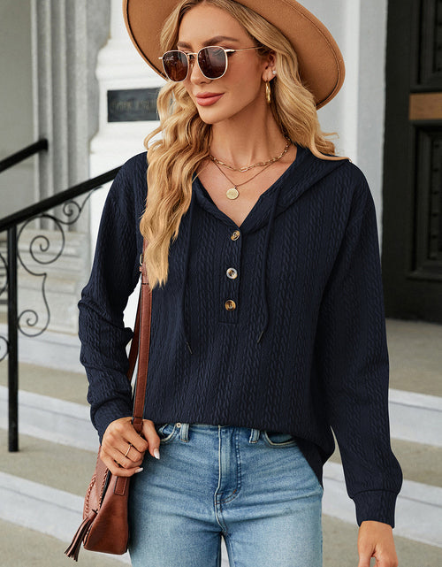 Load image into Gallery viewer, Drawstring Half Button Long Sleeve Hoodie
