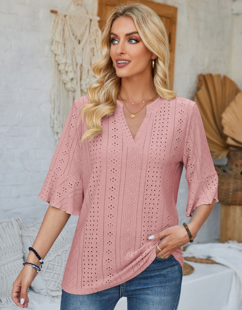 Load image into Gallery viewer, Eyelet Notched Half Sleeve T-Shirt
