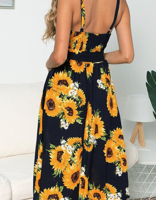 Load image into Gallery viewer, Smocked Sunflower Printed Sleeveless Cami Dress
