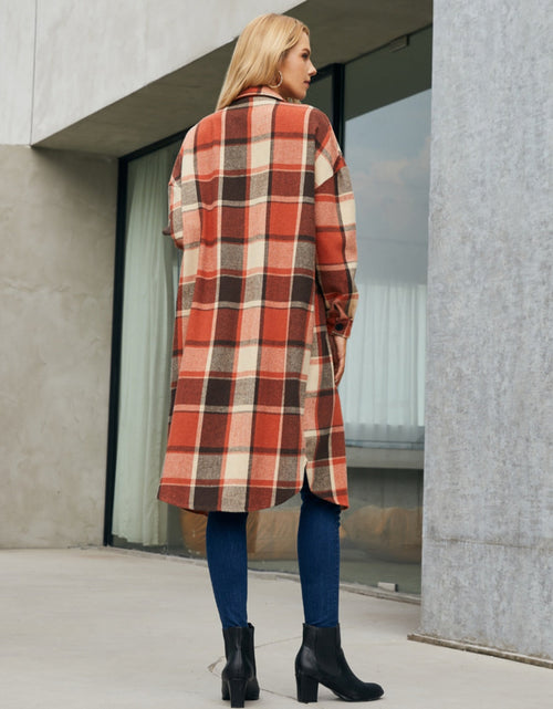 Load image into Gallery viewer, Plaid Pocketed Button Up Trench Coat
