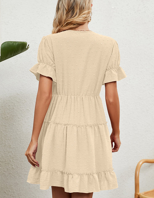 Load image into Gallery viewer, Swiss Dot V-Neck Flounce Sleeve Mini Dress
