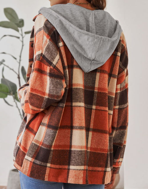 Load image into Gallery viewer, Plaid Button Up Hooded Shacket
