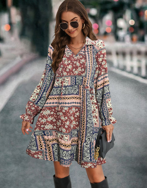 Load image into Gallery viewer, Printed Tie Front Flounce Sleeve Dress
