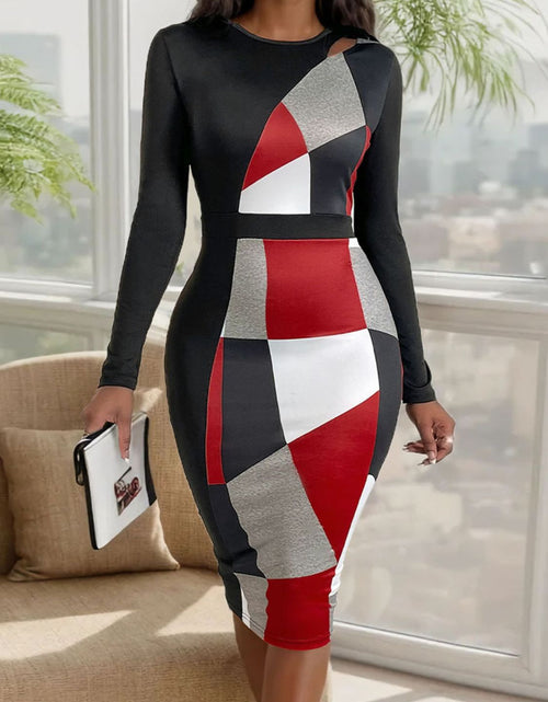 Load image into Gallery viewer, Perfee Cutout Color Block Round Neck Long Sleeve Dress
