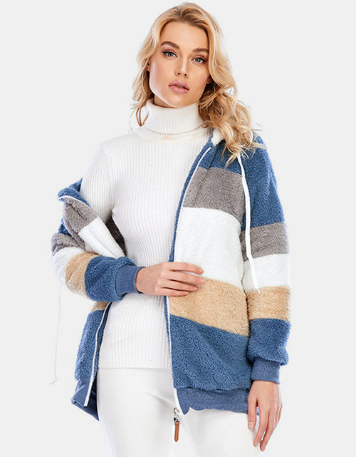 Load image into Gallery viewer, Full Size Drawstring Color Block Zip Up Hooded Outerwear
