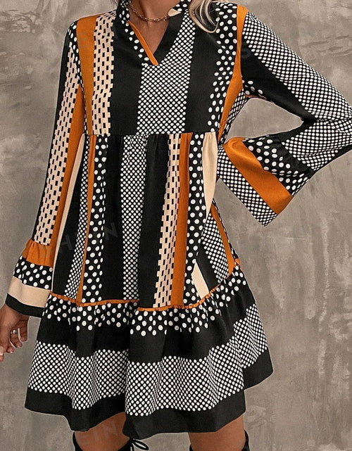 Load image into Gallery viewer, Printed Notched Long Sleeve Mini Dress
