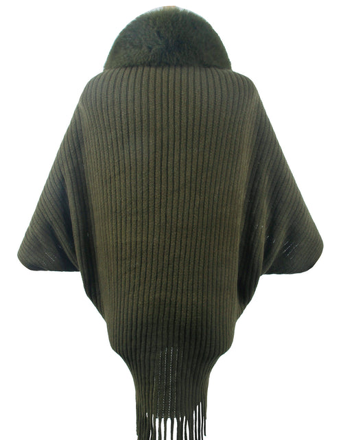 Load image into Gallery viewer, Fringe Detail Long Sleeve Ribbed Poncho
