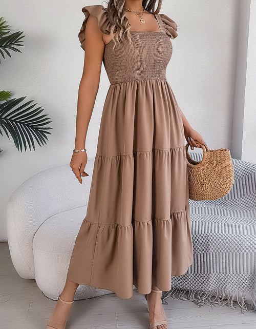 Load image into Gallery viewer, Smocked Square Neck Cap Sleeve Midi Dress
