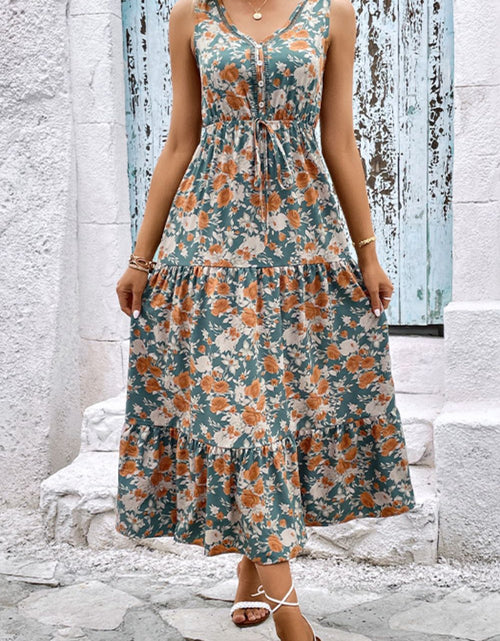 Load image into Gallery viewer, Perfee Floral V-Neck Tiered Sleeveless Dress
