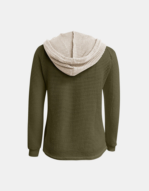Load image into Gallery viewer, Full Size Waffle-Knit Contrast Long Sleeve Hoodie
