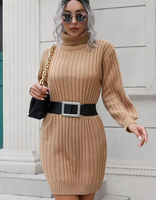 Load image into Gallery viewer, Ribbed Turtle Neck Long Sleeve Mini Sweater Dress
