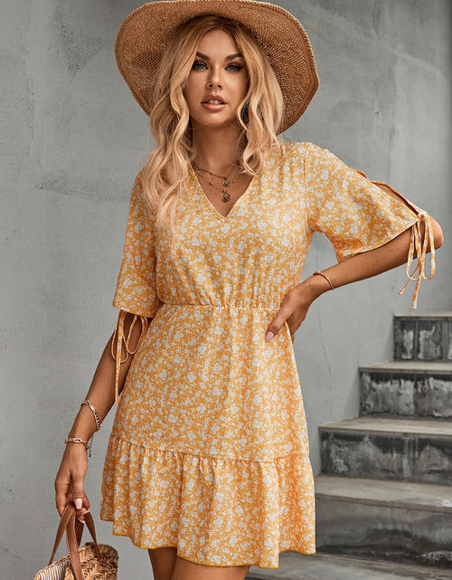 Load image into Gallery viewer, Ditsy Floral V-Neck Half Sleeve Mini Dress
