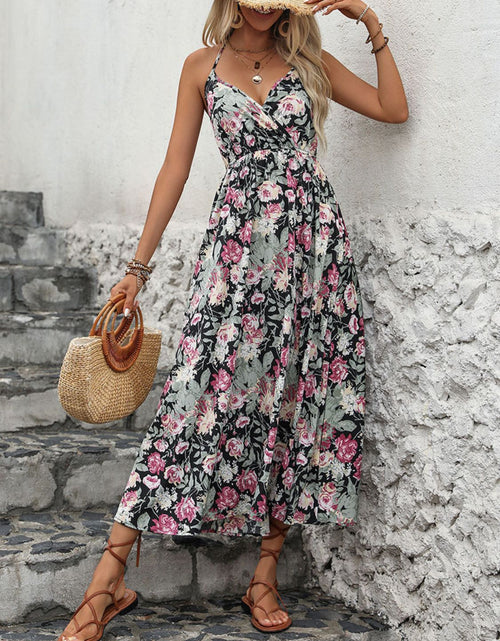 Load image into Gallery viewer, Perfee Smocked Printed Halter Neck Midi Dress
