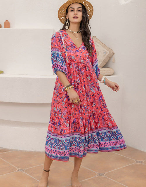 Load image into Gallery viewer, Printed Puff Sleeve Midi Dress
