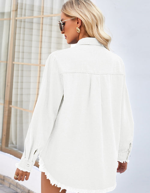 Load image into Gallery viewer, Raw Hem Button Up Long Sleeve Denim Jacket with Sequin Pockets
