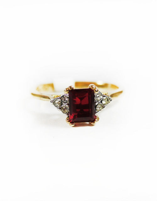 Load image into Gallery viewer, Vintage Ring Clear Austrian Crystals 18k Yellow Gold Electroplated Womens Birthstone Made in USA by PVD Vintage Jewelry

