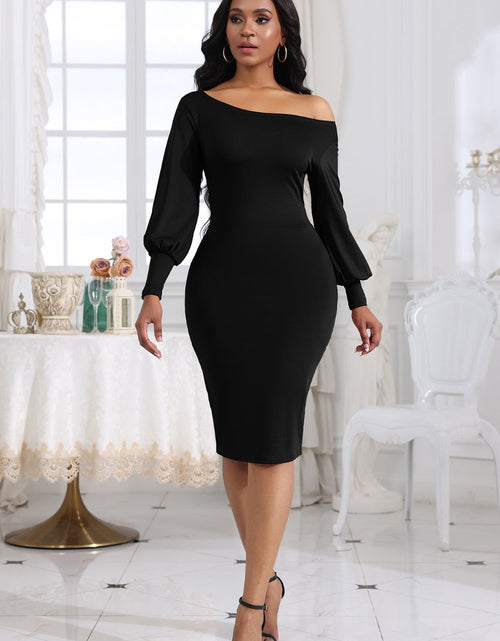 Load image into Gallery viewer, Boat Neck Lantern Sleeve Dress
