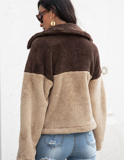 Load image into Gallery viewer, Two-Tone Collared Neck Fuzzy Jacket
