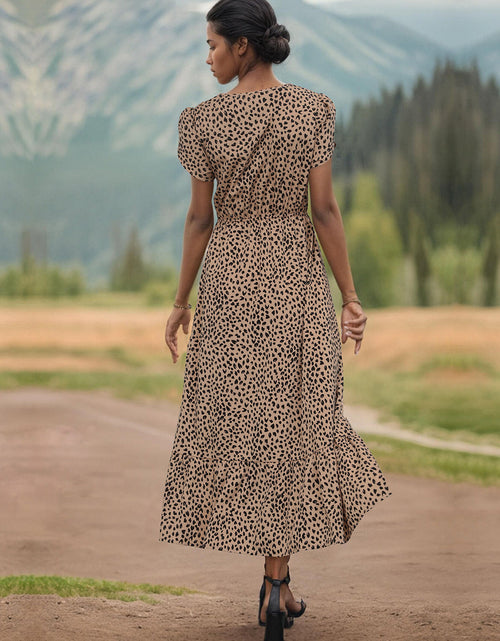 Load image into Gallery viewer, Perfee Slit Printed V-Neck Short Sleeve Dress
