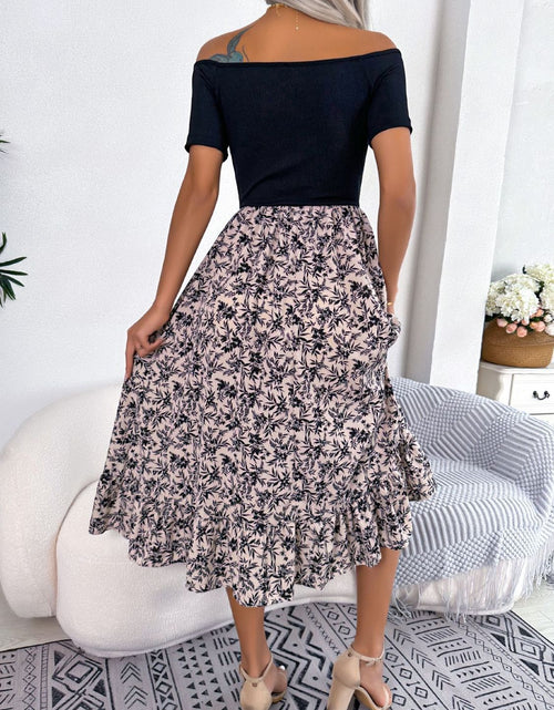 Load image into Gallery viewer, Printed Off-Shoulder Ruffle Hem Dress
