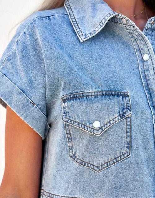 Load image into Gallery viewer, Raw Hem Button Down Denim Mini Dress
