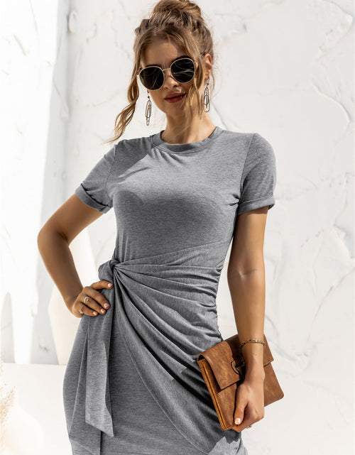 Load image into Gallery viewer, Round Neck Cuffed Sleeve Side Tie Dress
