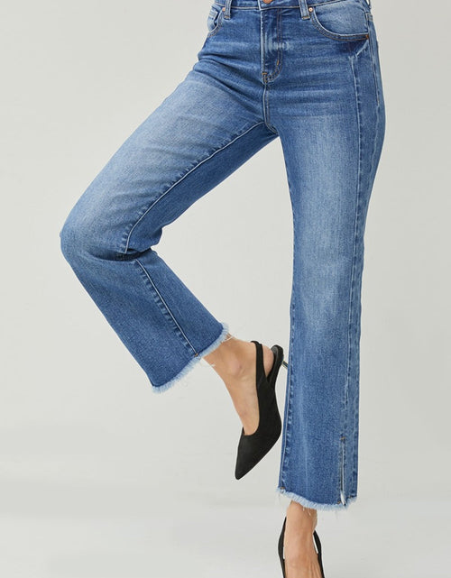 Load image into Gallery viewer, RISEN High Waist Raw Hem Slit Straight Jeans
