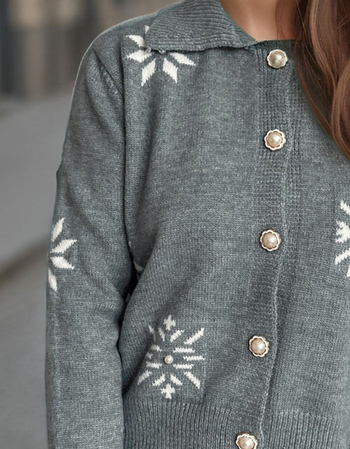 Load image into Gallery viewer, Pearl Trim Collared Neck Long Sleeve Cardigan
