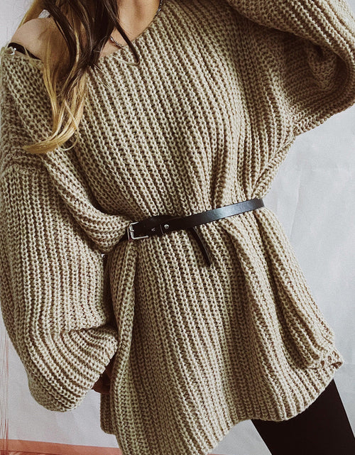 Load image into Gallery viewer, Boat Neck Dropped Shoulder Mini Sweater Dress
