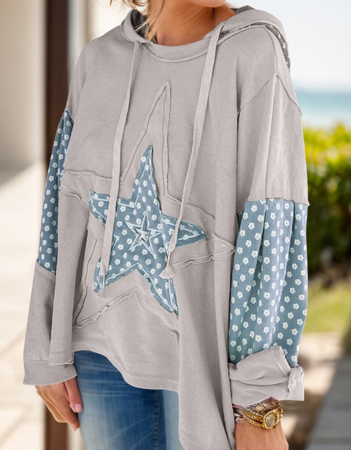 Load image into Gallery viewer, Drawstring Star Long Sleeve Hoodie
