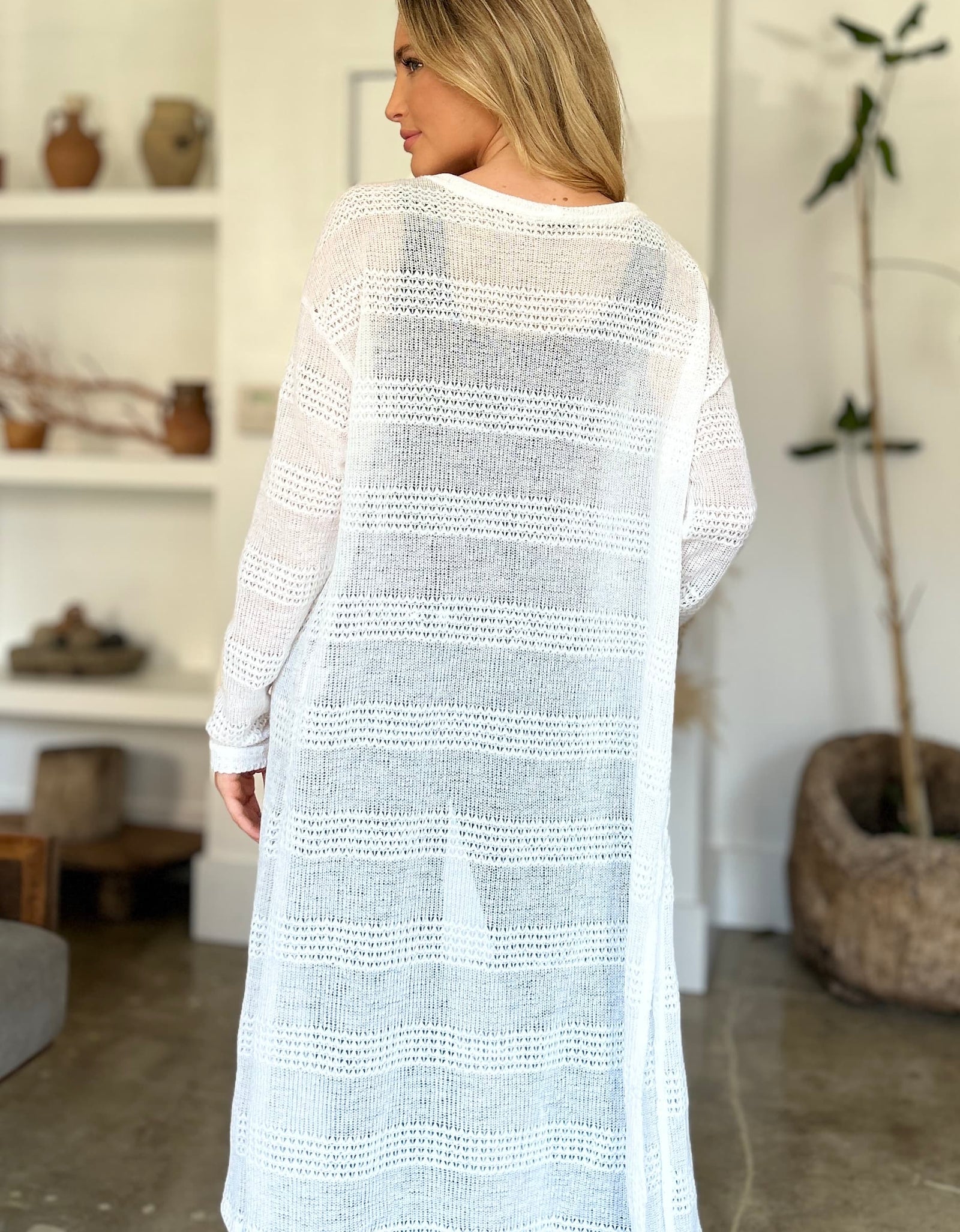 Double Take Full Size Open Front Longline Cardigan