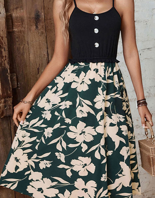 Load image into Gallery viewer, Perfee Two-Tone Decorative Button Frilled Dress
