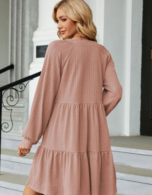 Load image into Gallery viewer, Notched Neck Long Sleeve Mini Dress
