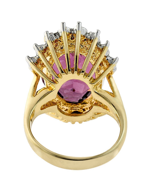 Load image into Gallery viewer, Vintage 1970's Ring Ruby and Clear Austrian Crystals 18k Yellow Gold Plated Band Made in USA by PVD Vintage Jewelry
