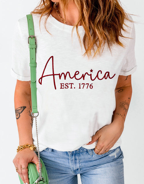 Load image into Gallery viewer, Letter Graphic Round Neck Short Sleeve T-Shirt
