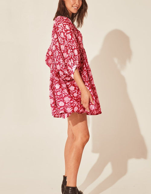 Load image into Gallery viewer, Floral Tie Neck Lantern Sleeve Dress

