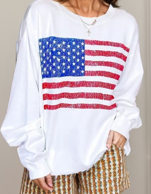 Load image into Gallery viewer, US Flag Round Neck Long Sleeve Sweatshirt
