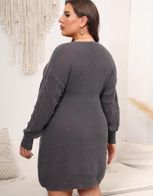 Load image into Gallery viewer, Plus Size Dropped Shoulder Long Sleeve Knit Mini Dress
