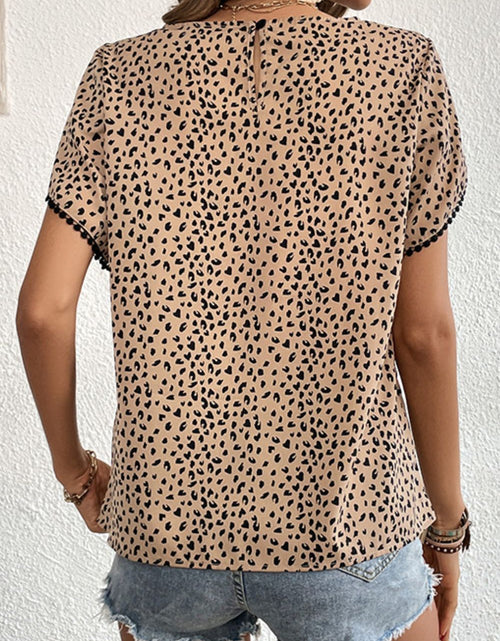Load image into Gallery viewer, Perfee Printed Pom Pom Detail Petal Sleeve Round Neck Blouse
