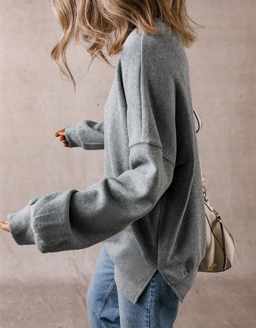Load image into Gallery viewer, Slit Round Neck Long Sleeve Sweatshirt
