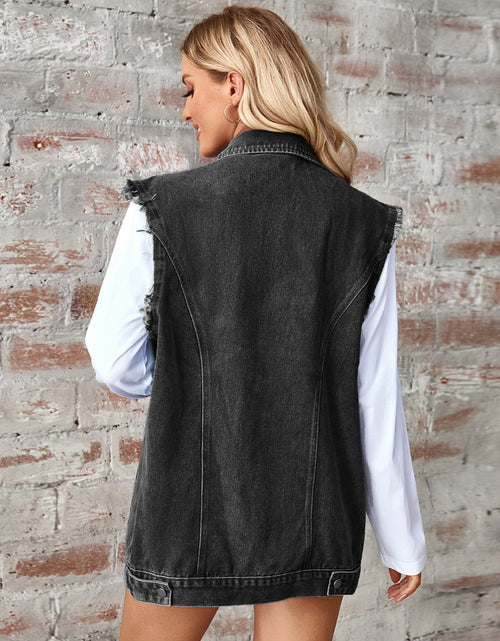 Load image into Gallery viewer, Raw Hem Sleeveless Button Up Denim Jacket
