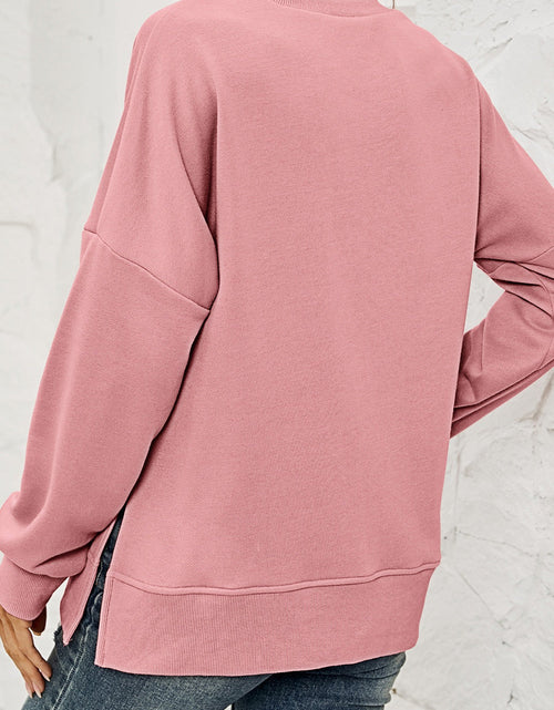 Load image into Gallery viewer, Round Neck  Dropped Shoulder Slit Sweatshirt
