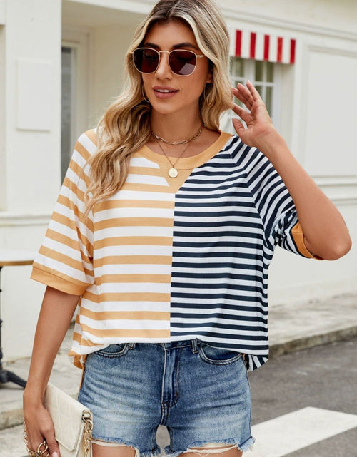 Load image into Gallery viewer, Striped Round Neck Half Sleeve T-Shirt
