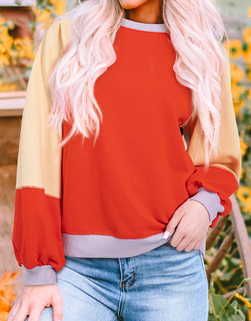 Load image into Gallery viewer, Color Block Round Neck Long Sleeve Sweatshirt
