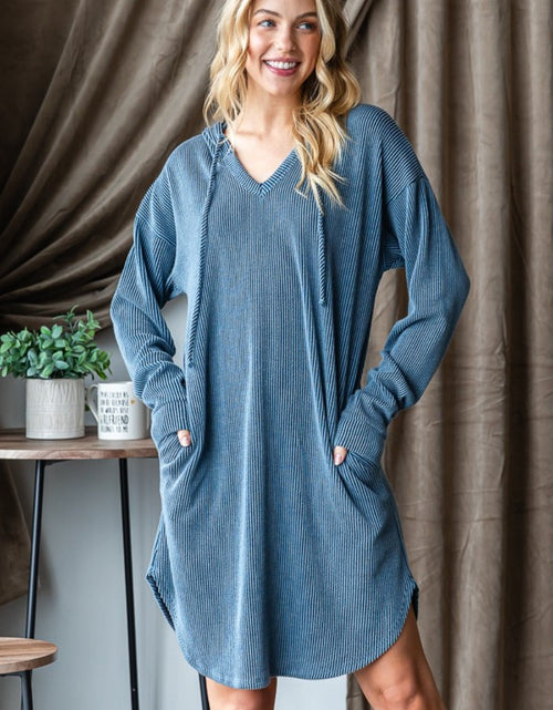 Load image into Gallery viewer, Heimish Ribbed Long Sleeve Hooded Dress
